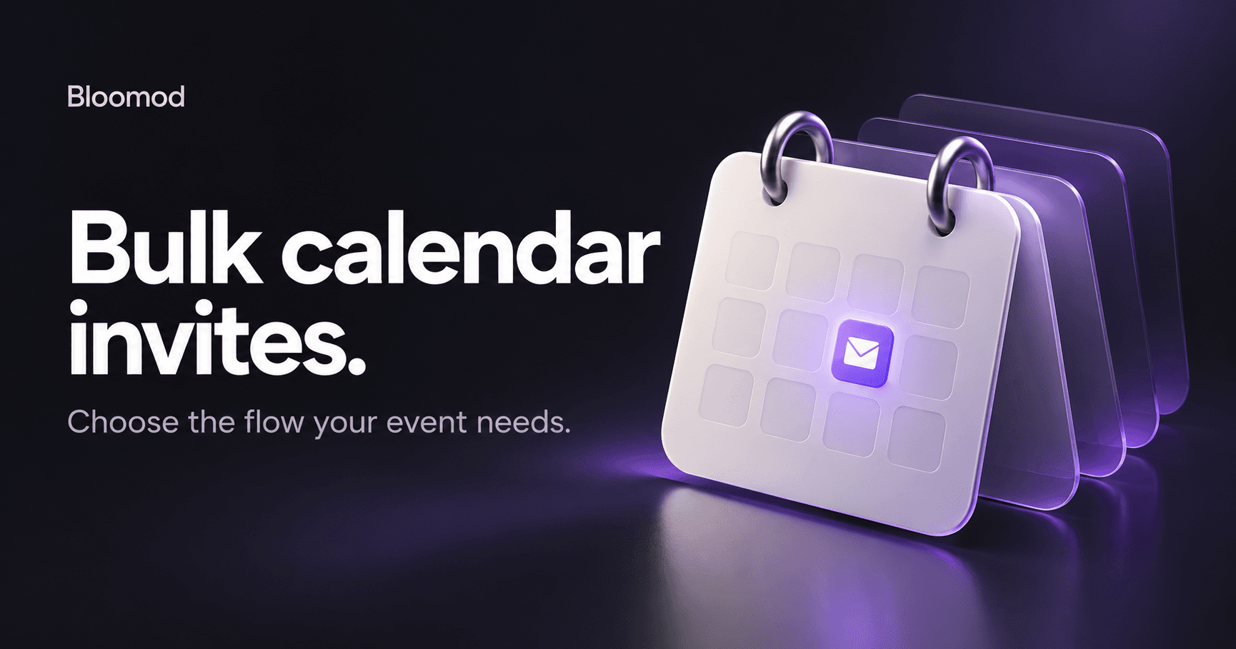 Conceptual Bloomod cover showing a calendar and the headline Bulk calendar invites.